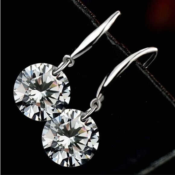 #28 1 Carat Sterling Silver Drop Earrings - Picture 2 of 8